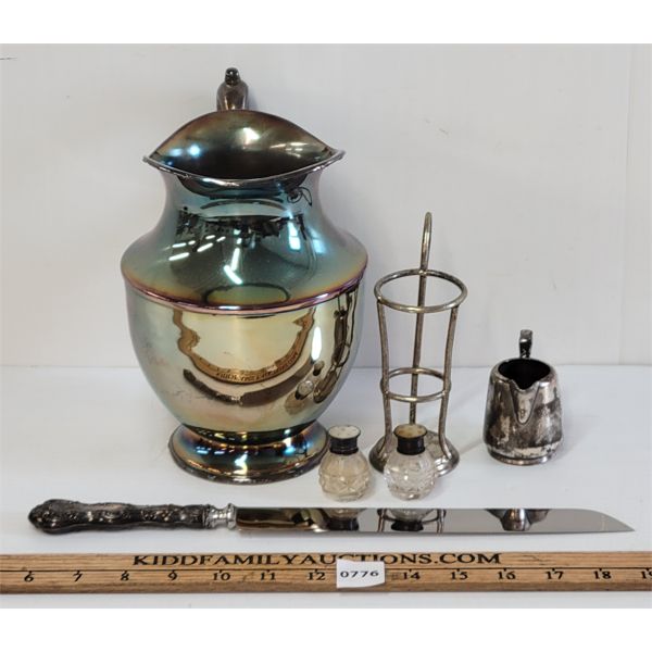 LOT OF 6 - SILVER PLATED & EP PCS - INCL PITCHER, SHAKERS, ETC