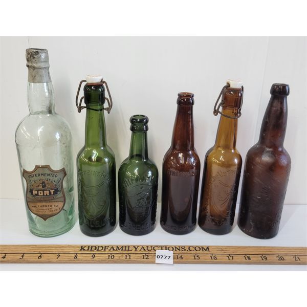 LOT OF 6 - EMBOSSED BREWERY BOTTLES - INCL THE TURNER CO., ETC
