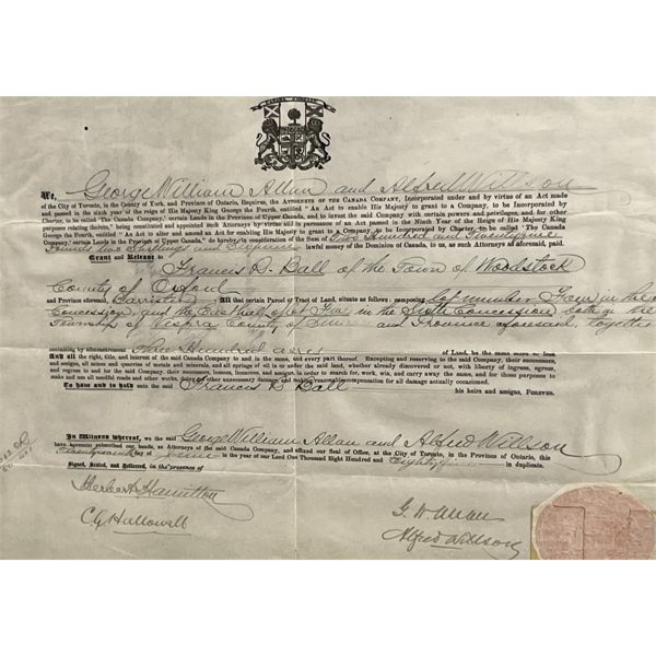 1885 THE CANADA COMPANY LAND GRANT
