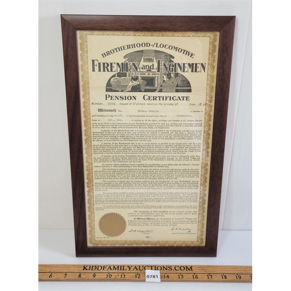 BROTHERHOOD OF LOCOMOTIVE FIREMEN & ENGINEMEN PENSION CERTIFICATE