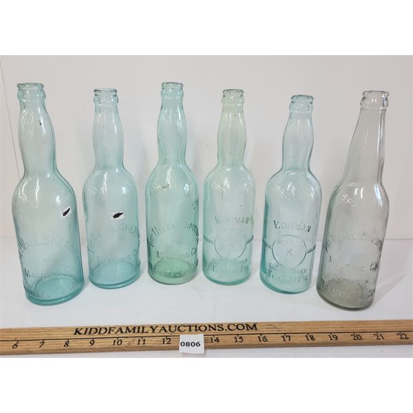 LOT OF 6 - EMBOSSED BIXEL BREWING & MALTING CO. & KORMAN BOTTLES 
