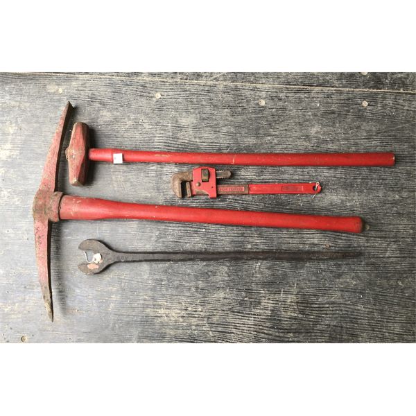 LOT OF 4 - CNR & CPR TOOLS - INCL PICK AXE, WRENCH, ETC