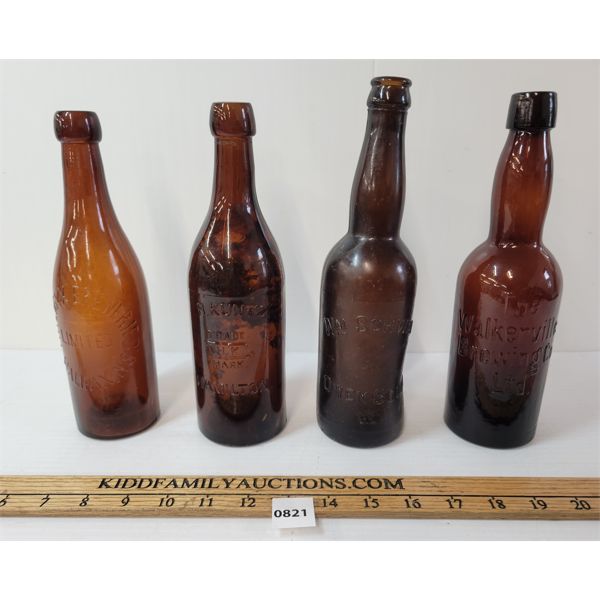 LOT OF 4 - EMBOSSED BOTTLES - INCL WM. SCHWAN & H. KUNTZ, ETC.