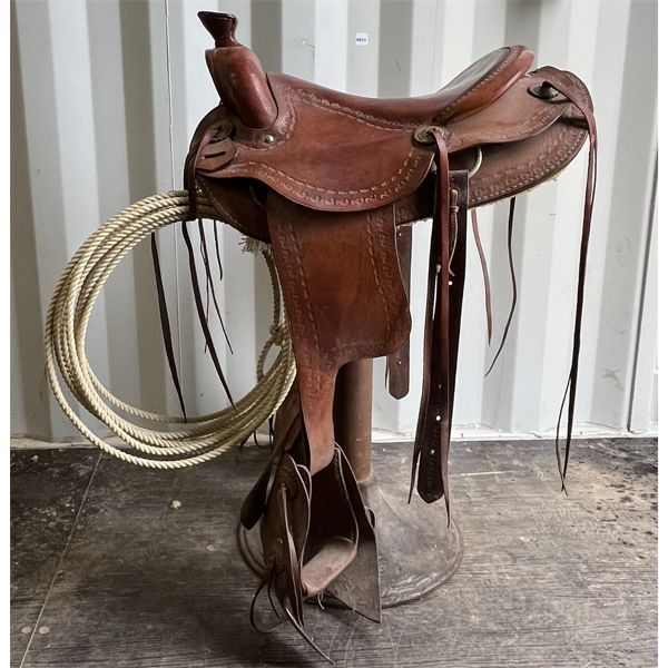 LOT OF 2 - LEATHER SADDLE W/ HARDWARE & DISPLAY