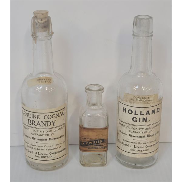 LOT OF 3 - MISC SPIRITS BOTTLES - INCL HOLLAND GIN & COGNAC, ETC.