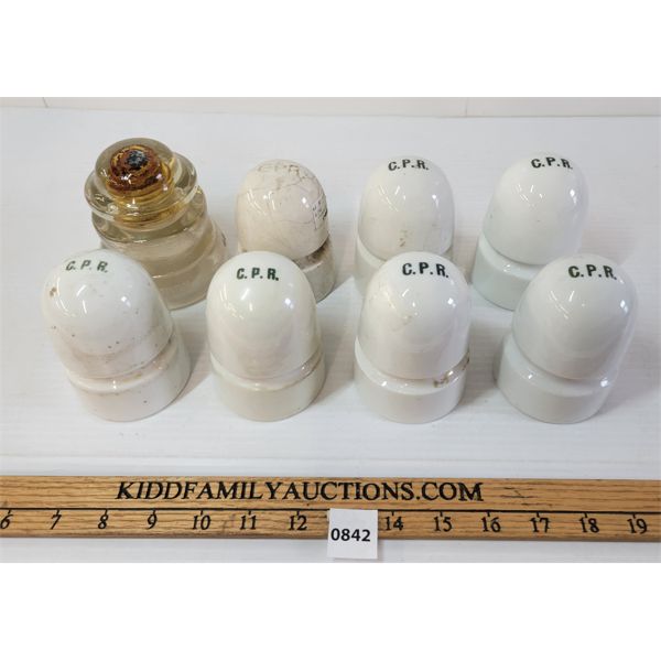 LOT OF 8 - C.P.R. & DOMINION CERAMIC INSULATORS 