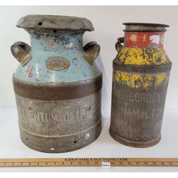 LOT OF 2 - TRENTON DAIRIES MILK & BORDEN CO. CREAM CANS 