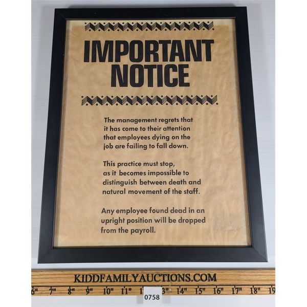 IMPORTANT NOTICE FRAMED POSTER