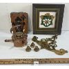Image 1 : JOB LOT - INCL FRAMED MOFFAT STOVES CERAMIC TILE, BRASS MEASUREMENT TOOL, ETC. 