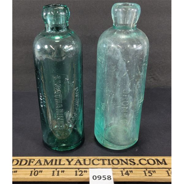 LOT OF 2 - EMBOSSED BLOB TOP BOTTLES - INCL T.A. NICHO L. SON, ETC.