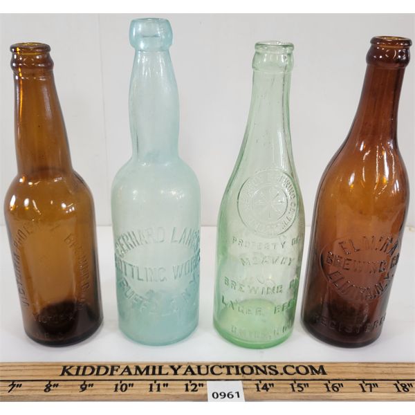 LOT OF 4 - MISC EMBOSSED BOTTLES - INCL BREWERY & BOTTLING WORKS