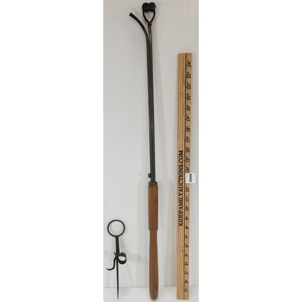 LOT OF 2 - GAS LIGHTER STICK - EARLY HAND FORGED CANDLE HOLDER 