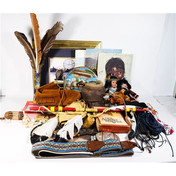 FLAT OF ASSORTED NATIVE THEMED ITEMS INCLUDES