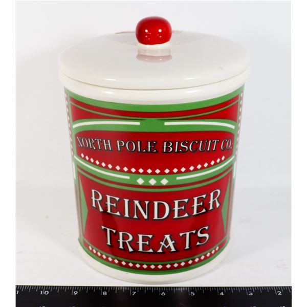 NORTH POLE BISCUIT CO. COOKIE JAR WITH LID
