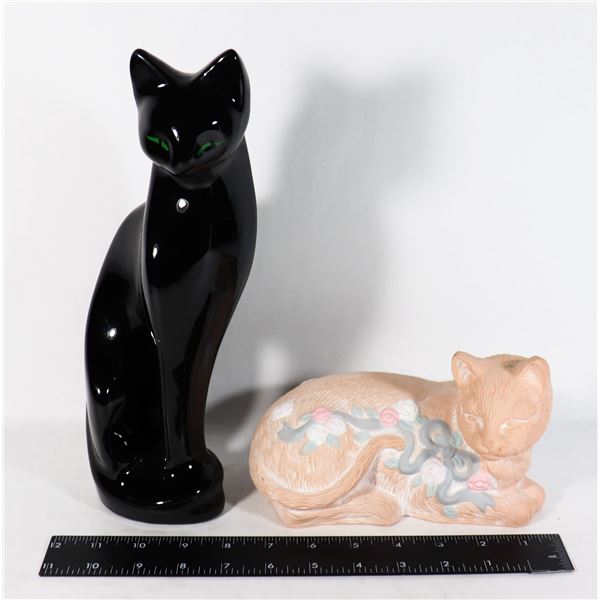 TWO CERAMIC CAT FIGURES, BLACK CAT HAS SMALL