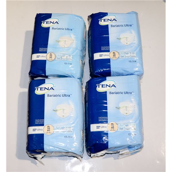 FOUR NEW 12 PACKS OF TENA BARIATRIC BRIEFS