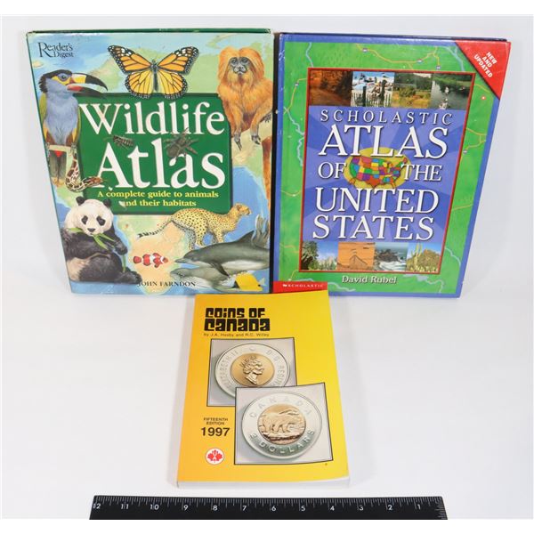 3 BOOKS INCLUDES COINS OF CANADA, WILDLIFE ATLAS