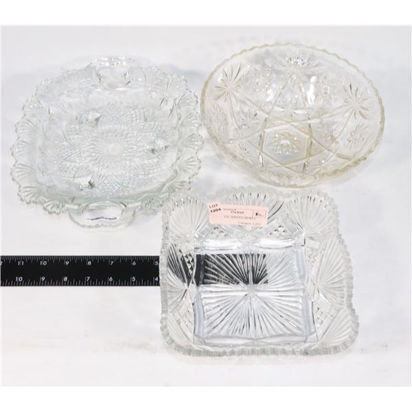 THREE CUT GLASS SERVING BOWLS