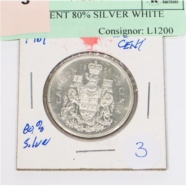 1964 50 CENT 80% SILVER WHITE