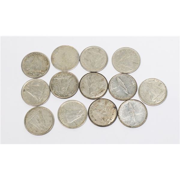 BAG WITH 13 SILVER DIMES 80%