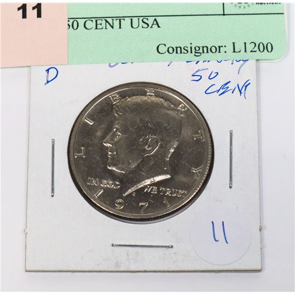 1971 D 50 CENT USA JOHN F. KENNEDY HALF DOLLAR
