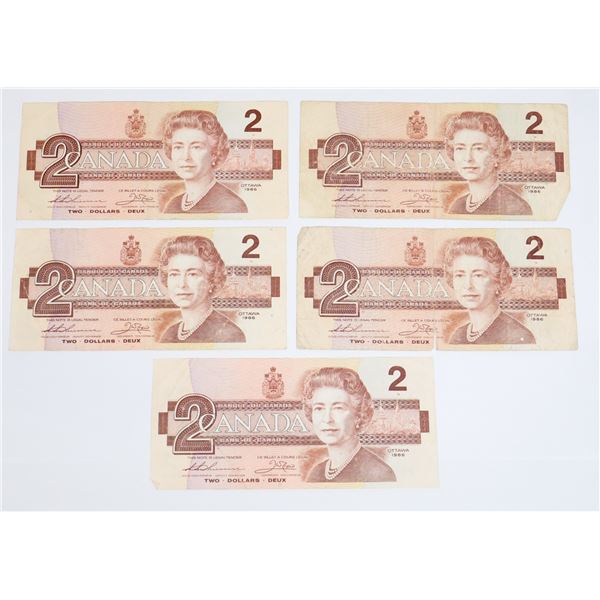 5 PACKAGE ASSORTMENT OF 1986 $2.00 BILLS