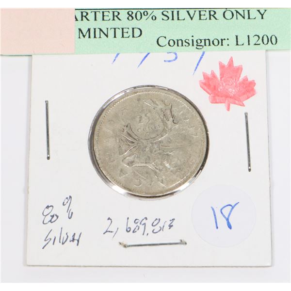 1937 QUARTER 80% SILVER ONLY 2,689,213 MINTED