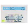 Image 1 : 1986 CANADIAN 5 DOLLAR BANK NOTE GRADED UNC-65