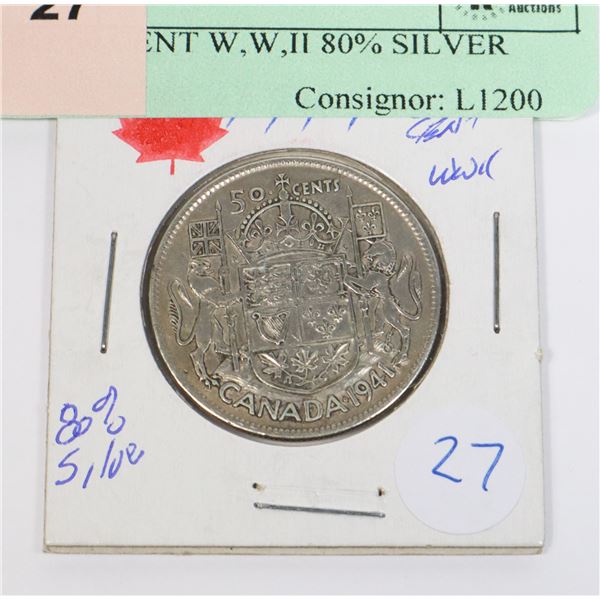 1941 50 CENT W,W,II 80% SILVER