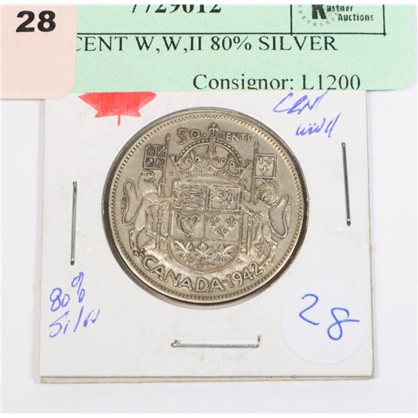 1942 50 CENT W,W,II 80% SILVER