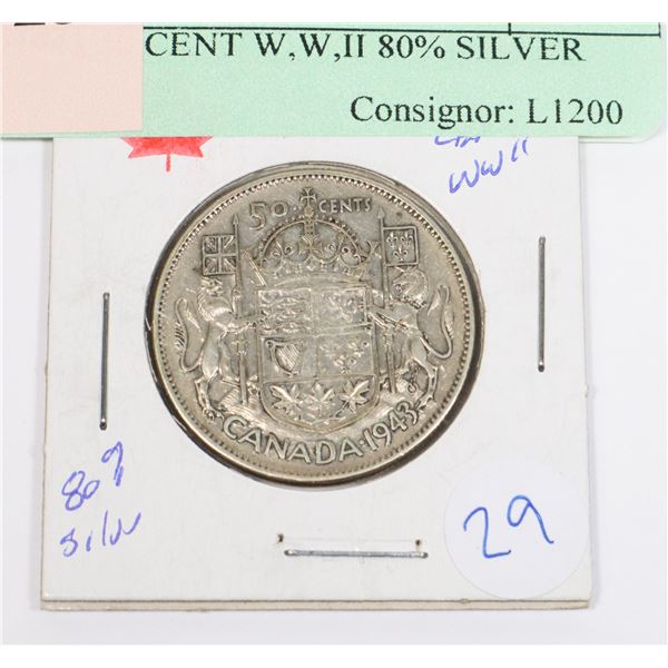 1943 50 CENT W,W,II 80% SILVER