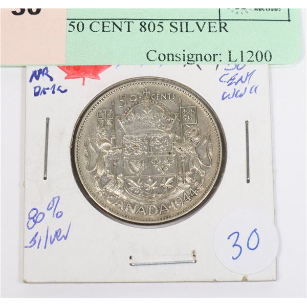 1944 W.D 50 CENT 805 SILVER