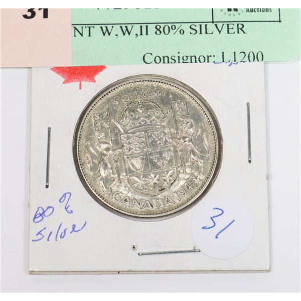1945 50 CENT W,W,II 80% SILVER