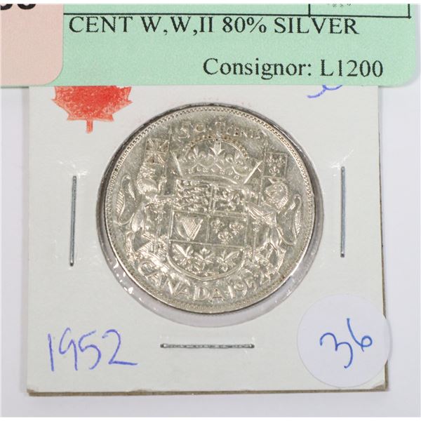 1952 50 CENT W,W,II 80% SILVER