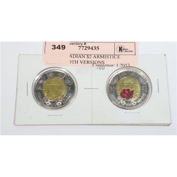 2018 CANADIAN $2 ARMISTICE COINS, BOTH VERSIONS