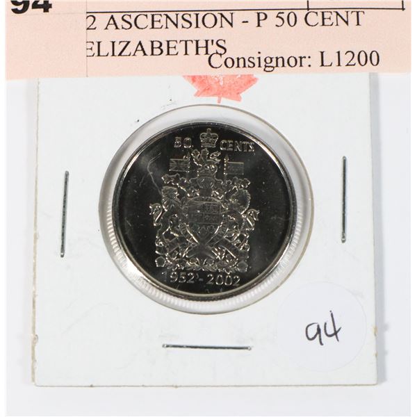 1952-2002 ASCENSION - P 50 CENT QUEEN ELIZABETH'S