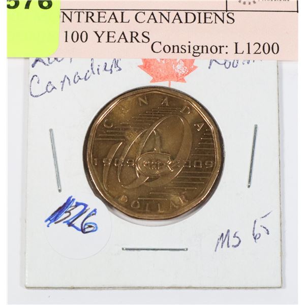 2009 MONTREAL CANADIENS LOONIE 100 YEARS