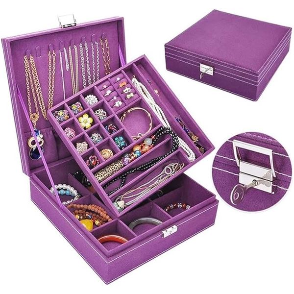 Lot of 1 Jewelry Storage Box - Purple Velvet Design - Brand New! Large 10-inch Size
