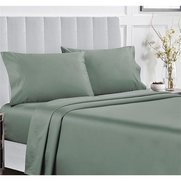 Lot of 1 California Design Den 600 Thread Count Queen Size Sheet Set - Sage Green
