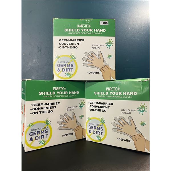 Lot of 3 Boxes of Single-Use Disposable Gloves - 100pairs Per Box!