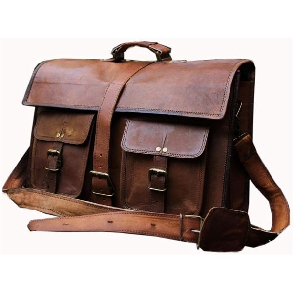 Lot of 1 18-Inch 100% Natural Genuine Leather Messenger/Laptop Satchel Bag - Brand New!