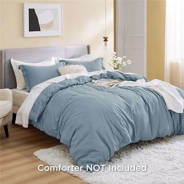 Lot of 1 Bedsure Essentials Duvet Cover Set - King Size (104 x 90in) - Mineral Blue