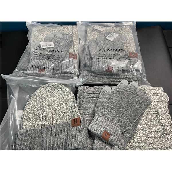 Lot of 3 Super Soft Plush Adult Winter Gloves, Toque, & Scarf Sets (3PCS Per Set)