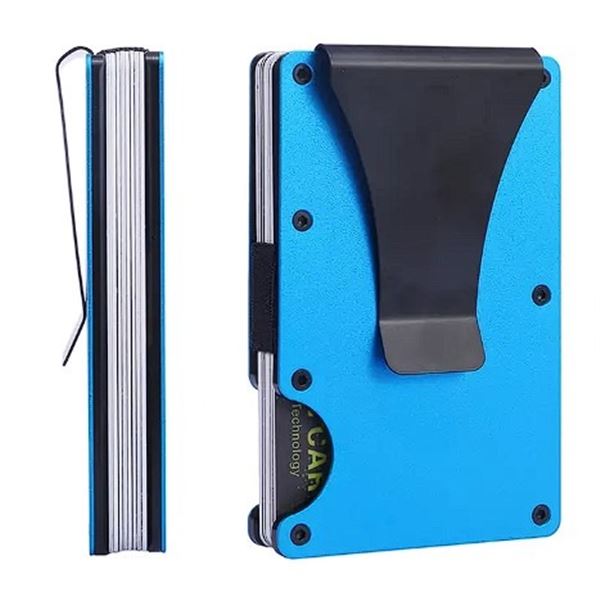 Lot of 3 Mens Slim Metal Minimalist-Style Wallets/Money Clips - Blue