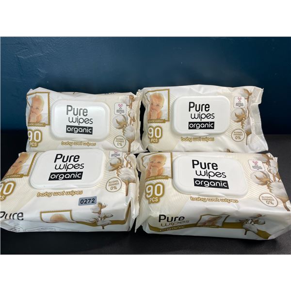 Lot of 4 Packs of Pure Wipes Organic -Baby Wipes - 90PCS per pack