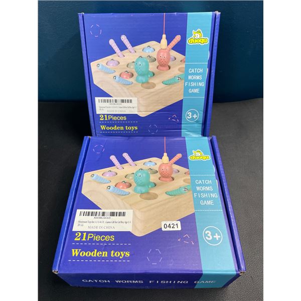 Lot of 2 Montessori Style Toy - Wooden/Magnetic Fishing Games (For Ages 3+) - Brand New!