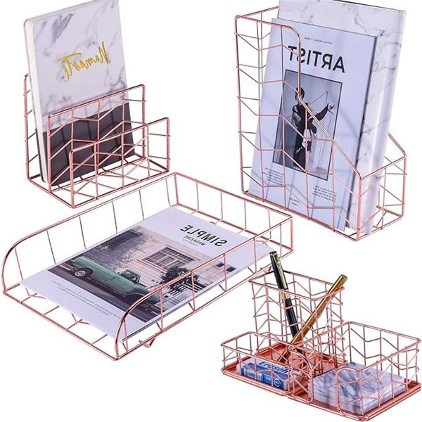 Lot of 1 Simmer Stone Rose Gold Office Desk Organizer Kit - 4PCS