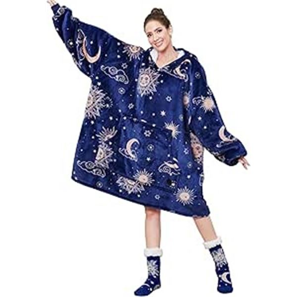 Lot of 1 Three-Poodle Super Soft Wearable Oversized-Hoodie Blanket for Adults - Brand New!