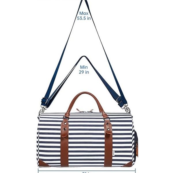 Lot of 1 Oflamn Weekender Bag/Large Overnight Bag - 47L (21in Size) - Brand New! Blue/White Striped