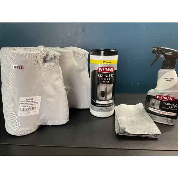 Lot of 3 Sets of Weiman Stainless Steel Cleaner/Polish, Wipes, and Cloth